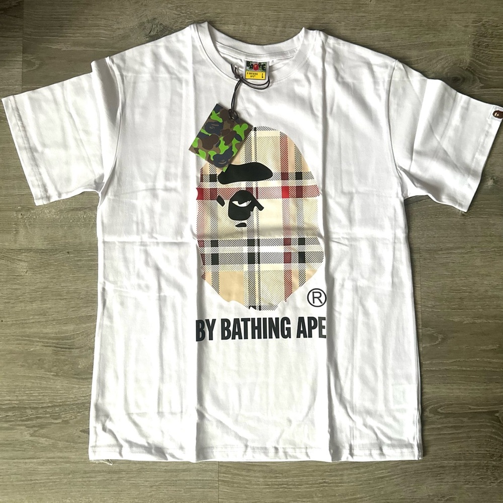 🙊 BAPE (A Bathing Ape) White “Burberry Check” T-Shirt • Size Large • BNWT!